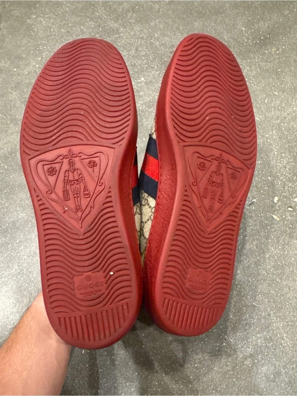 Gucci GG Supreme Canvas Sneakers with Red Trim and Navy Stripes